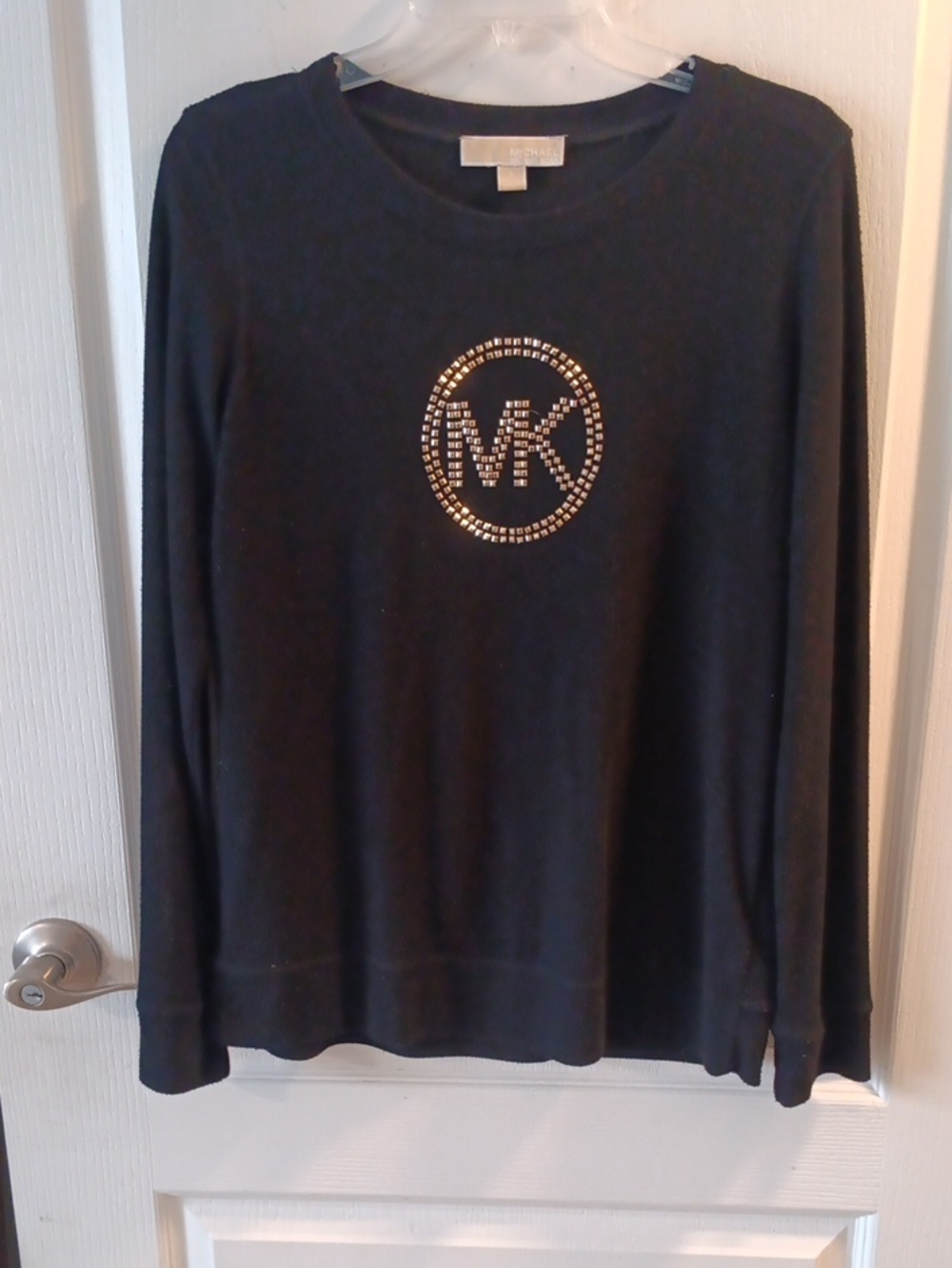 Michael Kors Women’s Black Crewneck Sweater with Gold Stud Logo